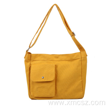 Yellow travel zipper canvas crossover tote bag